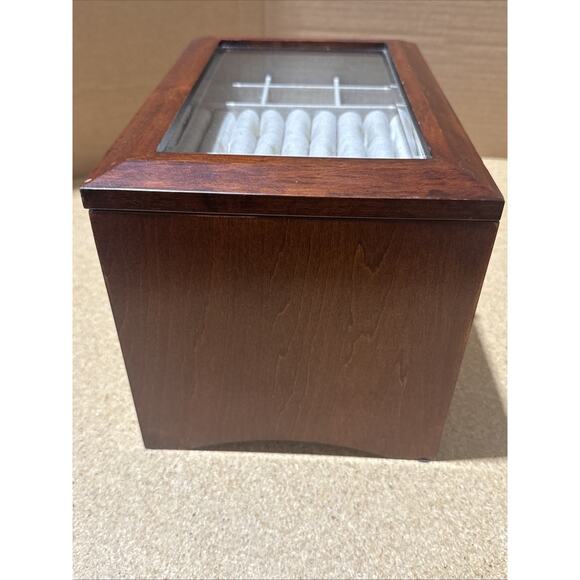 VTG Wooden Jewelry Box Chest Style 12x8x8 Glass Top 3 Drawers Unbranded READ - Picture 7 of 15